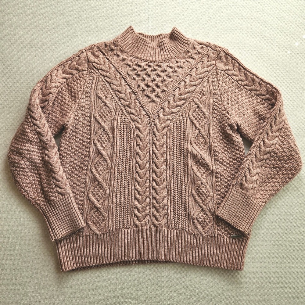 Abercrombie & Fitch XL Mauve Pink Cable Knit Mock Neck Sweater Preppy Old Money